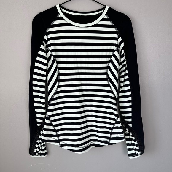 lululemon athletica Tops - LULULEMON Run Reflect LS Rulu Top Size 6 Sea Stripe Mint Moment / Black